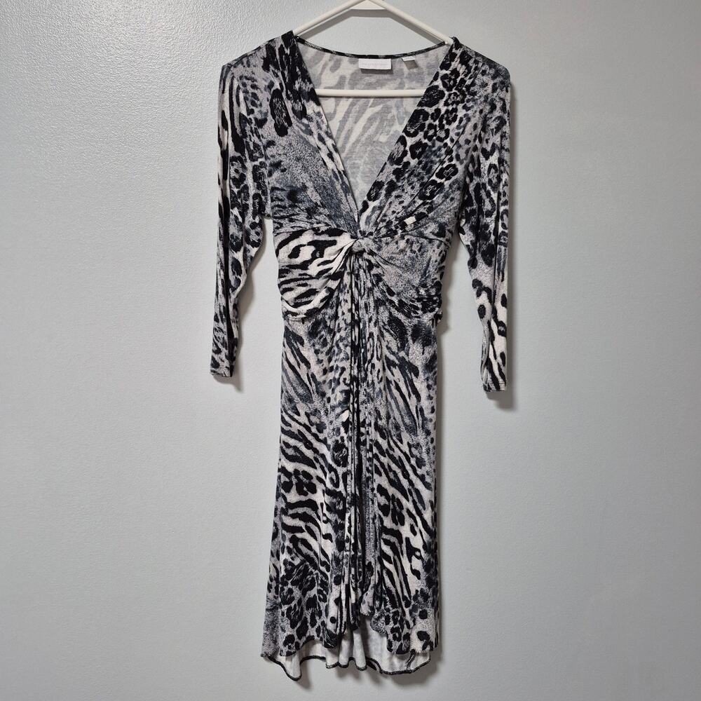 Vintage New York & Company Stretch Womens XS Black White Leopard V-Neck Dress